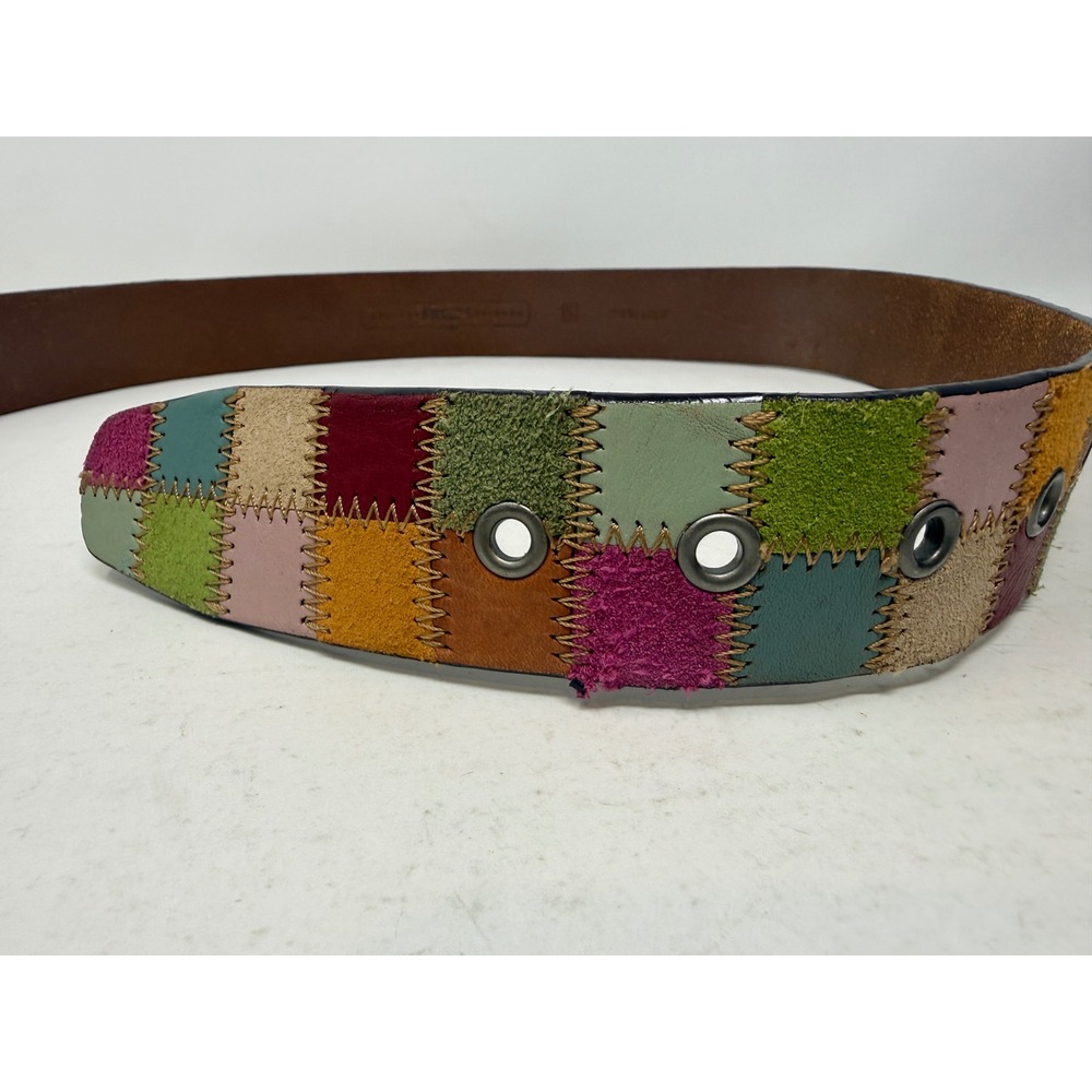 Fossil Multi Color Patchwork Leather Belt Small Boho Suede Zig Zag Stitch BT2846 - Picture 2 of 7
